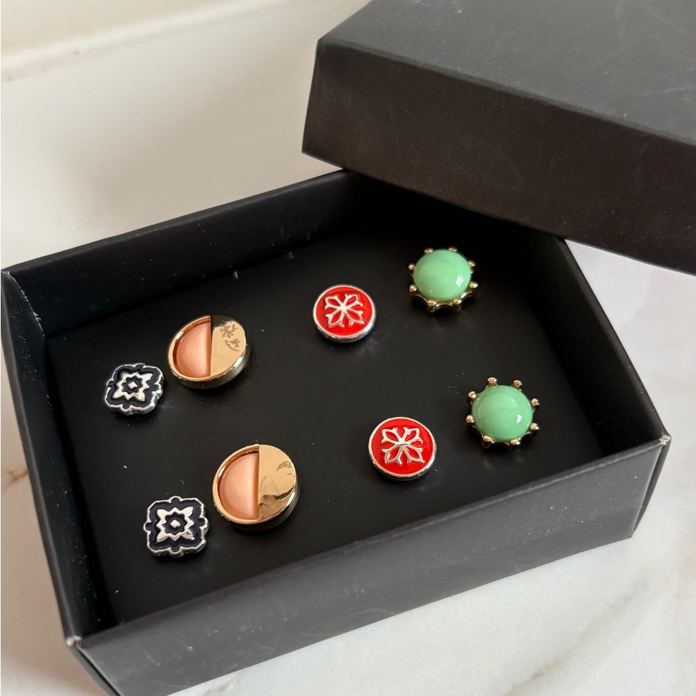 Vintage Avon Enamel & Gold Tone Stud Earrings Set – 4 Pairs Floral & Geometric